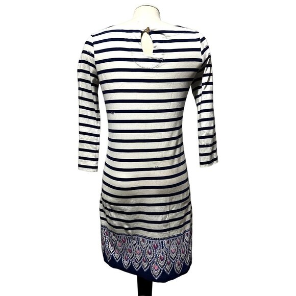 Lilly Pulitzer Striped Mini Cotton Sun Dress Sz Small Navy Blue & White 3/4 Slee - Picture 3 of 14